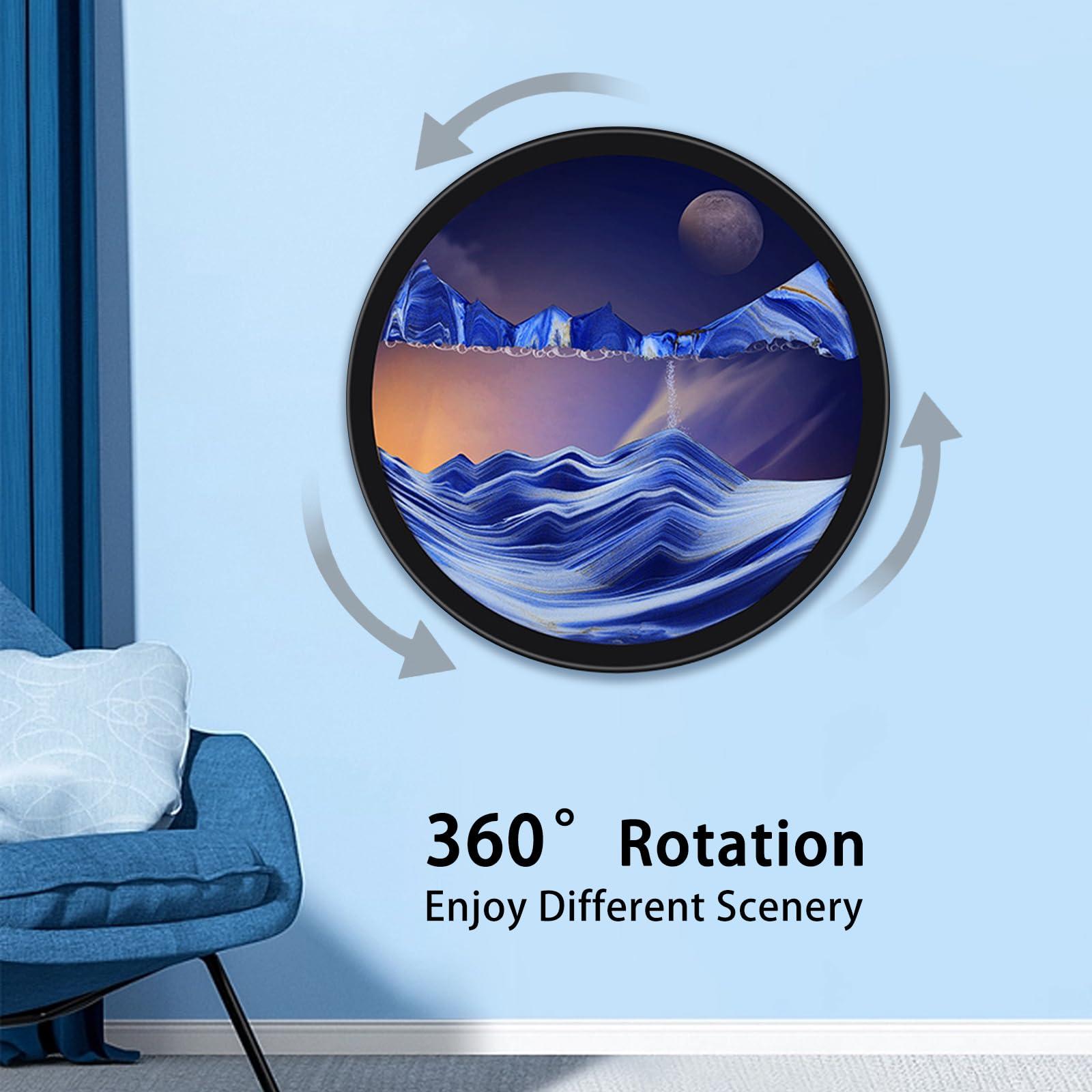 BBYYT Sand Art Liquid Motion, Moving Sand Art, Wall Mounted Rotate Sculpture, Wall Art Deep Sea Sandscape Room Decoration, Glass Crafts Solid Wood Frame, Relaxing Mood Home Office Work Decor(Blue, 17.3'')