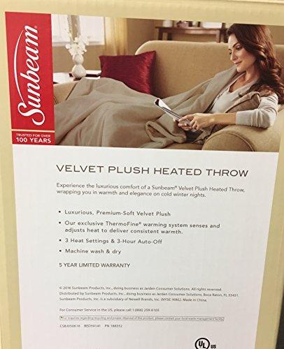 Sunbeam Sunbeam Premium Soft Velvet Plush Electric Heated Throw Blanket Gift Boxed with 3-Heat Settings, Controller, Machine Washable, Auto-Off (Cranberry Red)