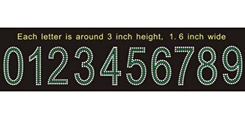 Dingword hot fix rhinestone motif,RHINESTONE IRON HEAT TRANSFER CAPITAL ALPHABET LETTERS and Numbers (3 INCH number GREEN)