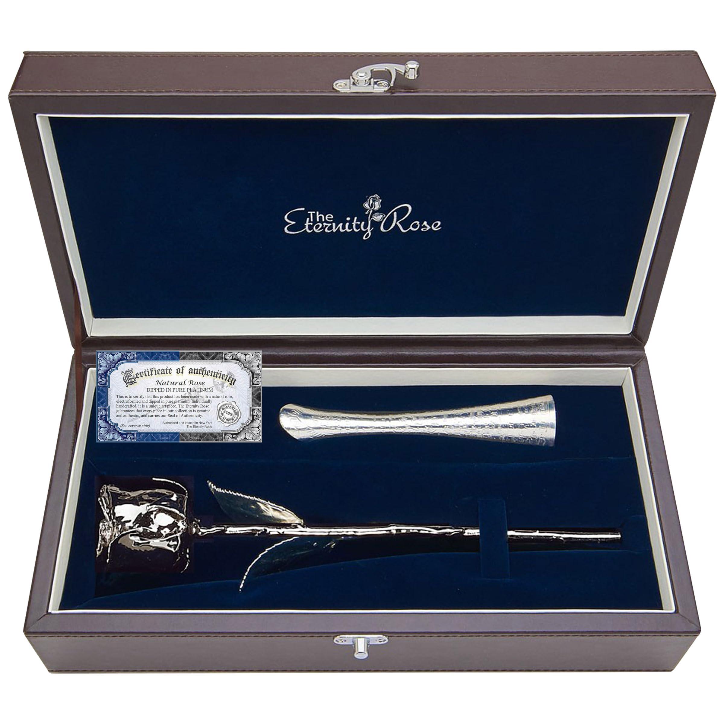 The Eternity Rose The Eternity Rose Platinum Dipped Rose with Matching Vase, Romantic Gifts for Her, Real Preserved Flower, 11.5\"