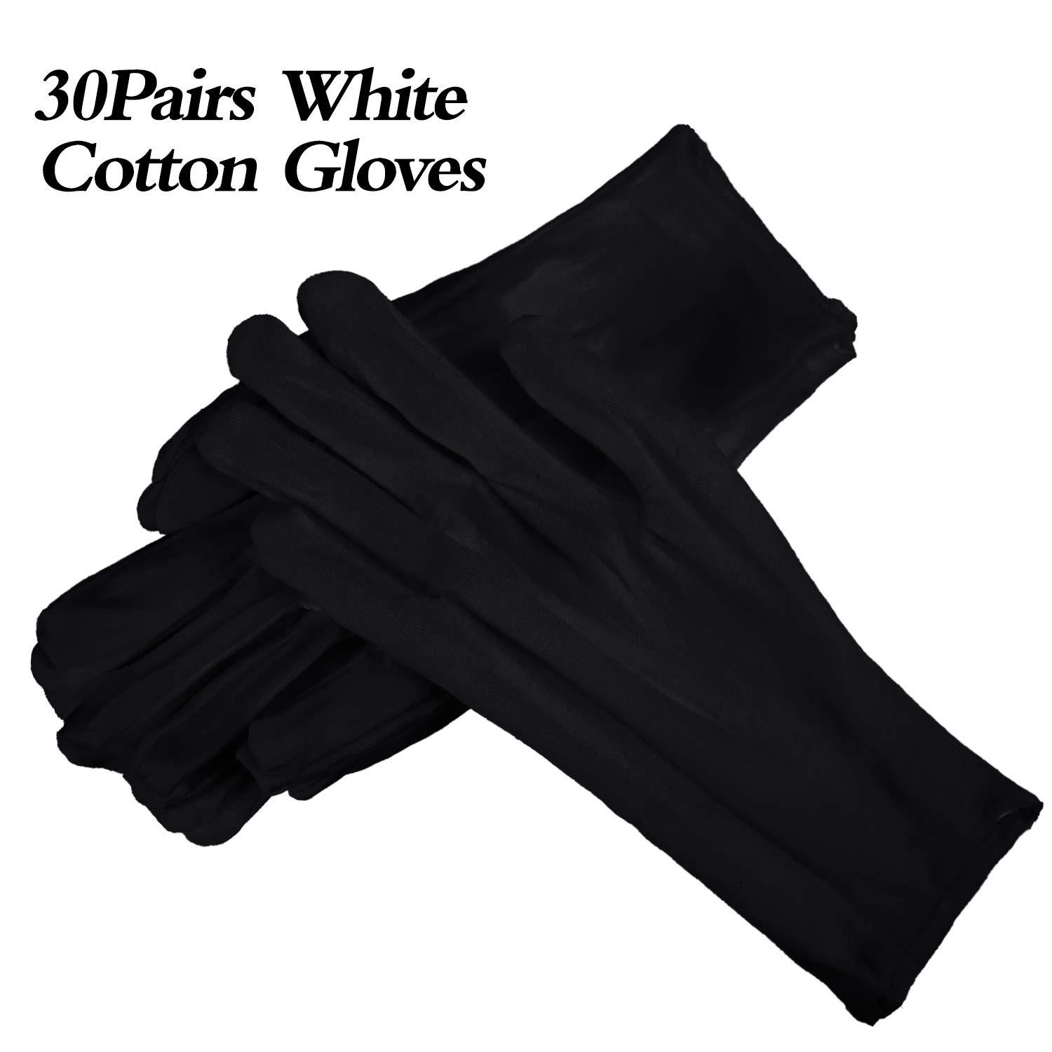 SATINIOR SATINIOR 60 Pcs Cotton Glove Stretchy Work Glove Reusable Mitten for Men Women Dry Hand Art Handling Coin Jewelry(Black)