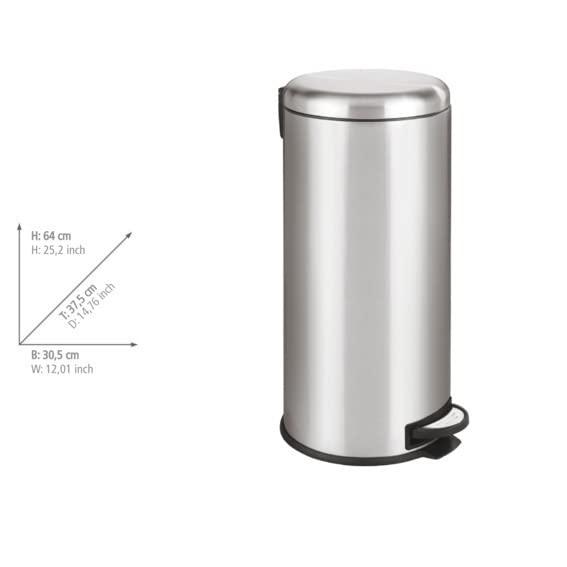WENKO WENKO, Silver, 9.84 x 14.96 x 12.6 in Trash Can with Lid and Pedal, Garbage Bin for Kitchen, Anti-Fingerprint, Easy Close, Stainless Steel, 7.93 Gal, 12 x 25.2 x 14.76