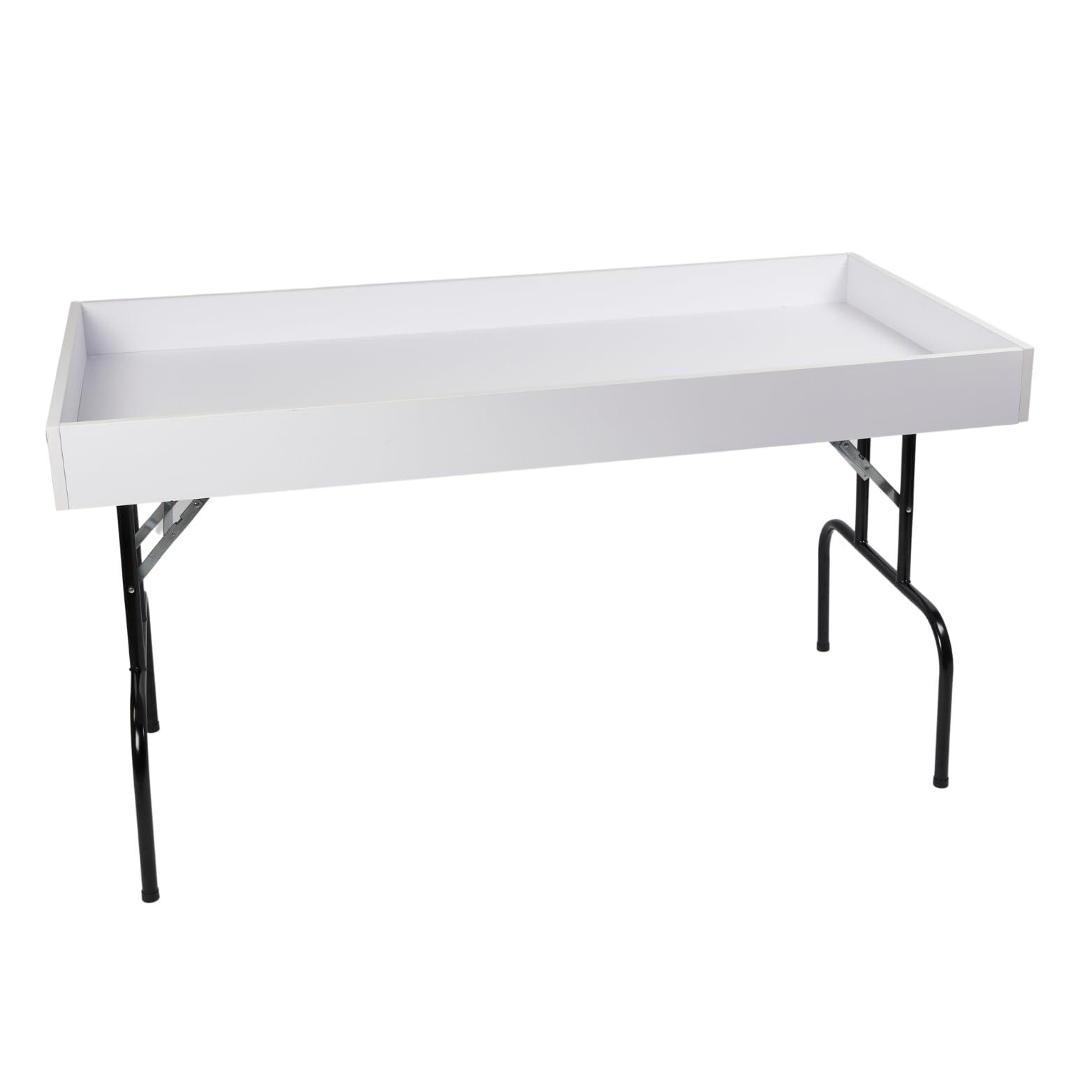 SSWBasics SSWBasics Large White Folding Dump Table - Durable, Portable, and Lightweight Display Solution for Retail, Trade Shows, and Events - Easy Setup and Storage, Supports Up to 250 lbs