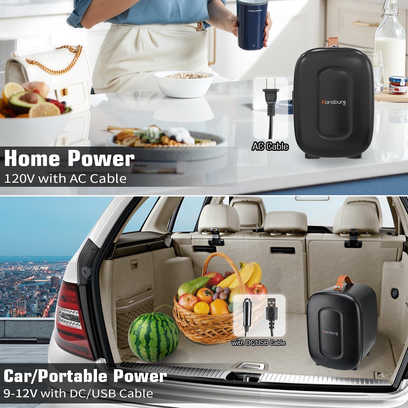 Hansburg Hansburg Mini Fridge for Bedroom Skincare Cooler & Warmer Portable Small Refrigerator 4 Liter/6 can with 12v AC/DC/USB Option for Food, Drinks, Makeup, Dorm, Office and Car