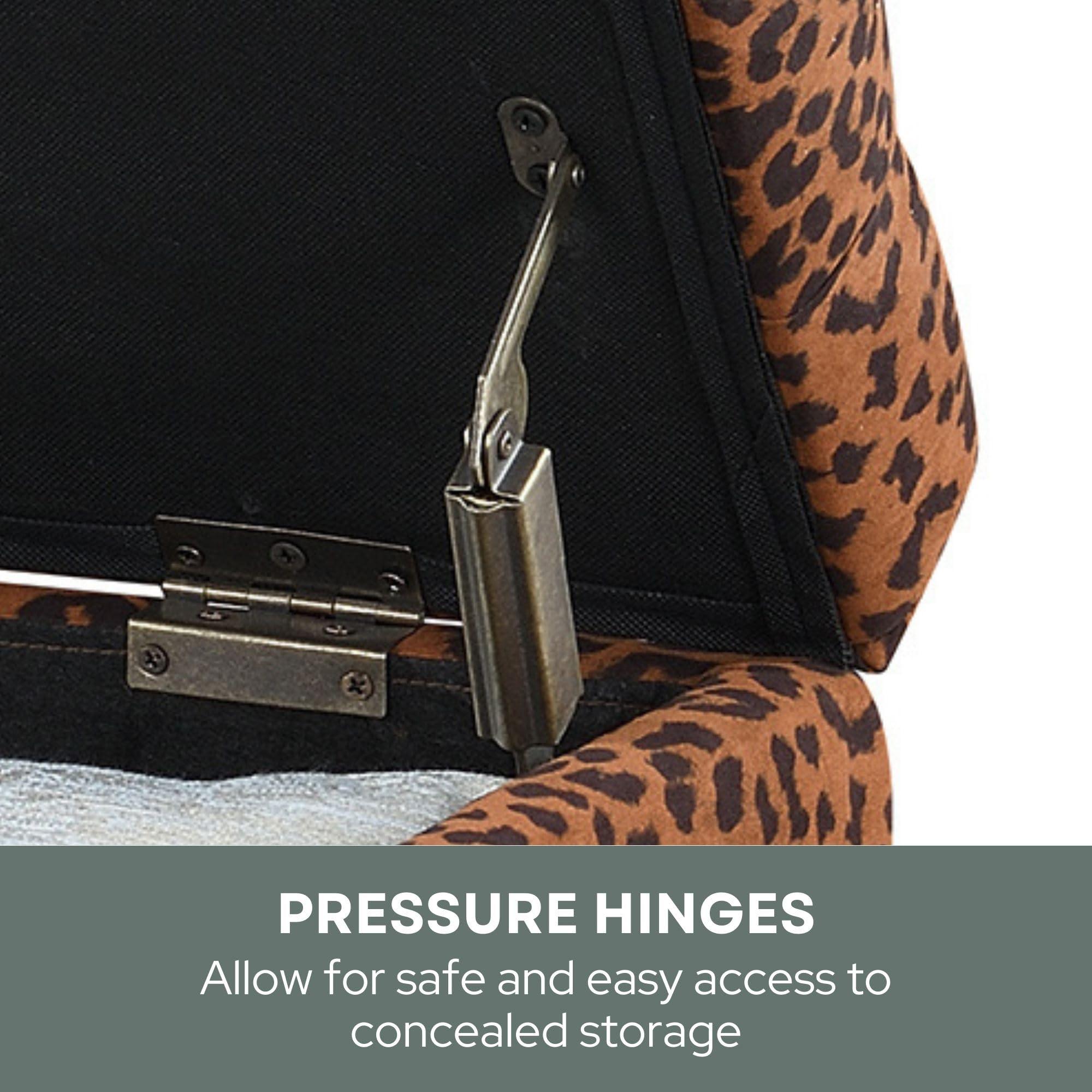 Convenience Concepts Convenience Concepts Designs4Comfort 5th Avenue Upholstered Storage Ottoman 24\" - Contemporary Foot Stool and Seat with Hinged Lid for Living Room, Dining Room, Office, Den, Forest Leopard Print Fabric