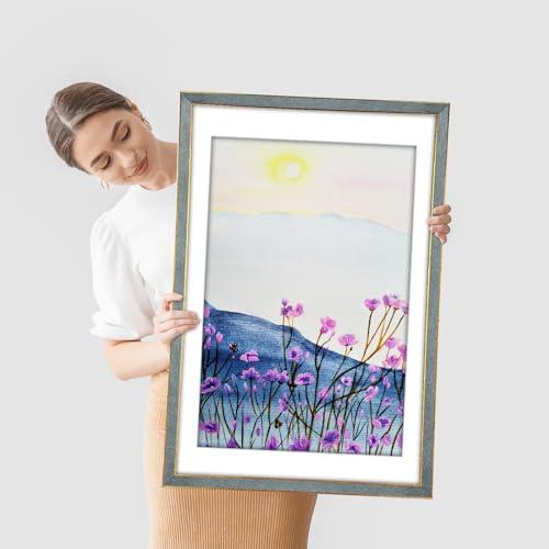 euwazram euwazram Suede 11x17 Frame - Single Frame, Christmas Elegant Gray 11 x 17 Poster Frame with Mat for 9x12, 11x17 Picture Frames for Artwork, Puzzles, Photos and Movie Posters