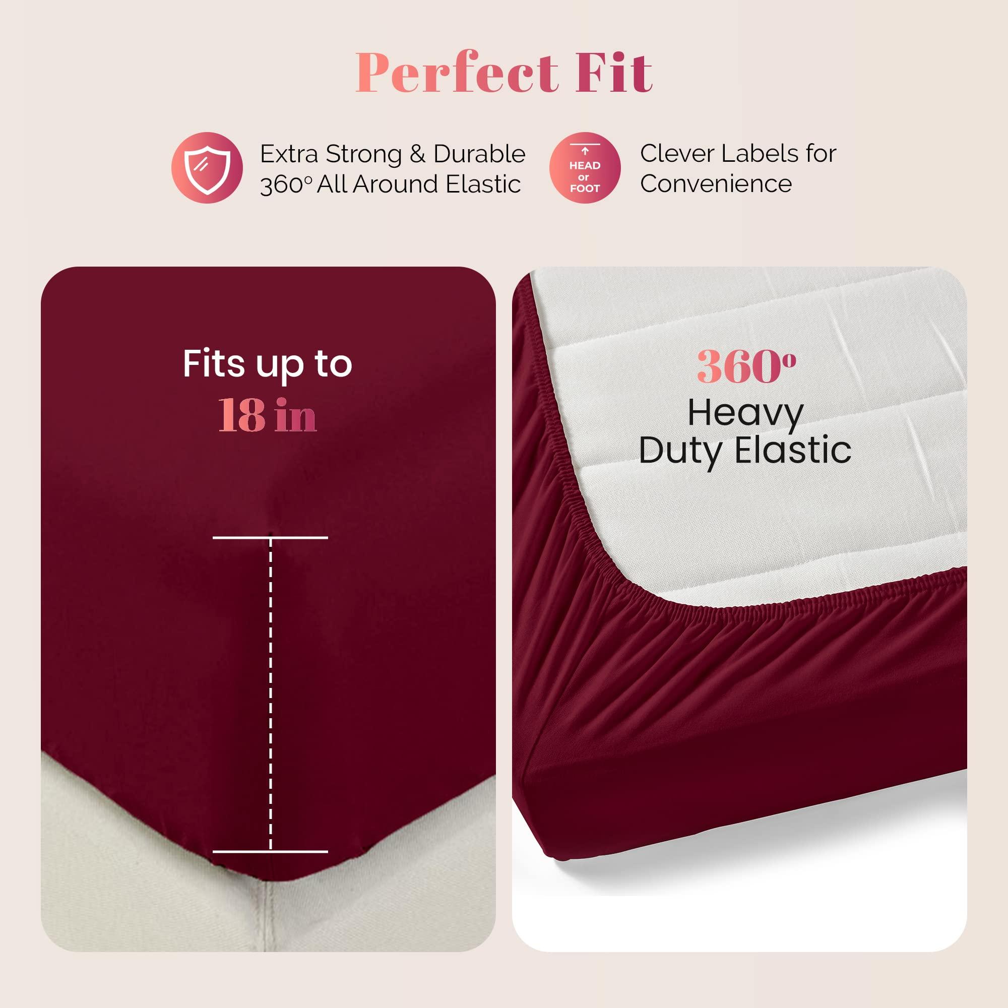 Ashton Sheets Ashton Sheets 100% Egyptian Cotton Sheets Queen Size - 1000 Thread Count 4 PC Queen Sheet Set Egyptian Cotton, Sateen Luxury Sheets Queen Size, High Thread Count Sheets, 16\" Deep Pocket - Burgundy