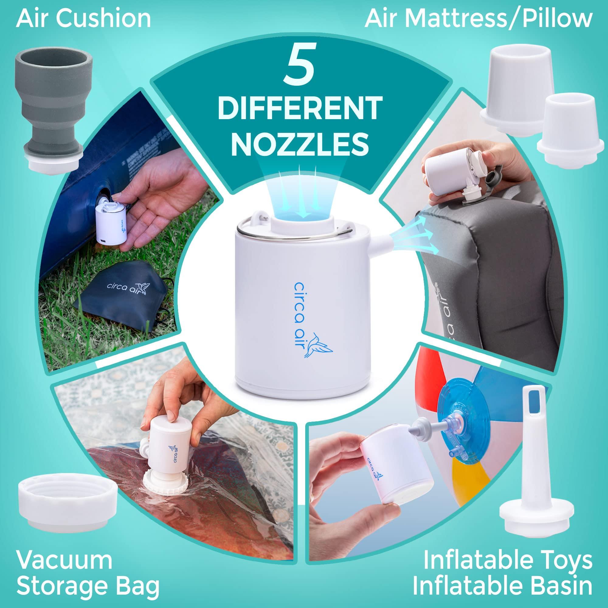 Circa Air Circa Air Inflatable Knee Pillow (Blue) and Mini Pump Bundle - Travel Knee Pillow for Side Sleepers, Sciatica Relief, or Joint Pain + Rechargeable USB Mini Air Pump, Small Portable Travel Pump
