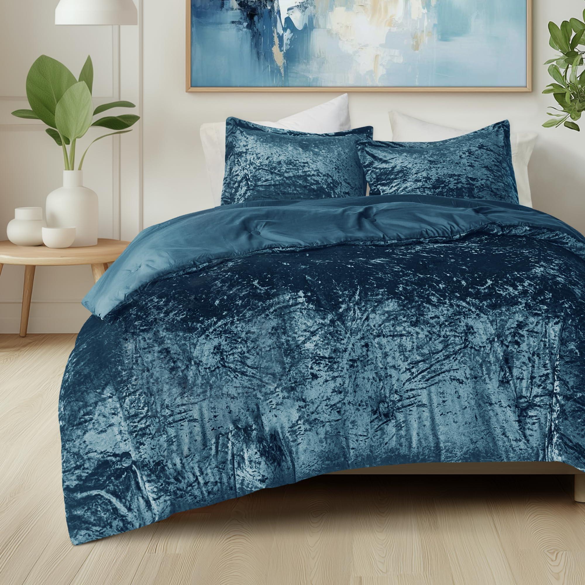 Comfort Spaces Comfort Spaces Juliette Luxe Comforter Set Velvet Lush with Soft Brushed Microfiber Reverse, All Season Cozy Velvet Bedding Sets, Fluffy Comforter Bed Set, Matching Sham, Teal Twin/Twin XL 2 Piece
