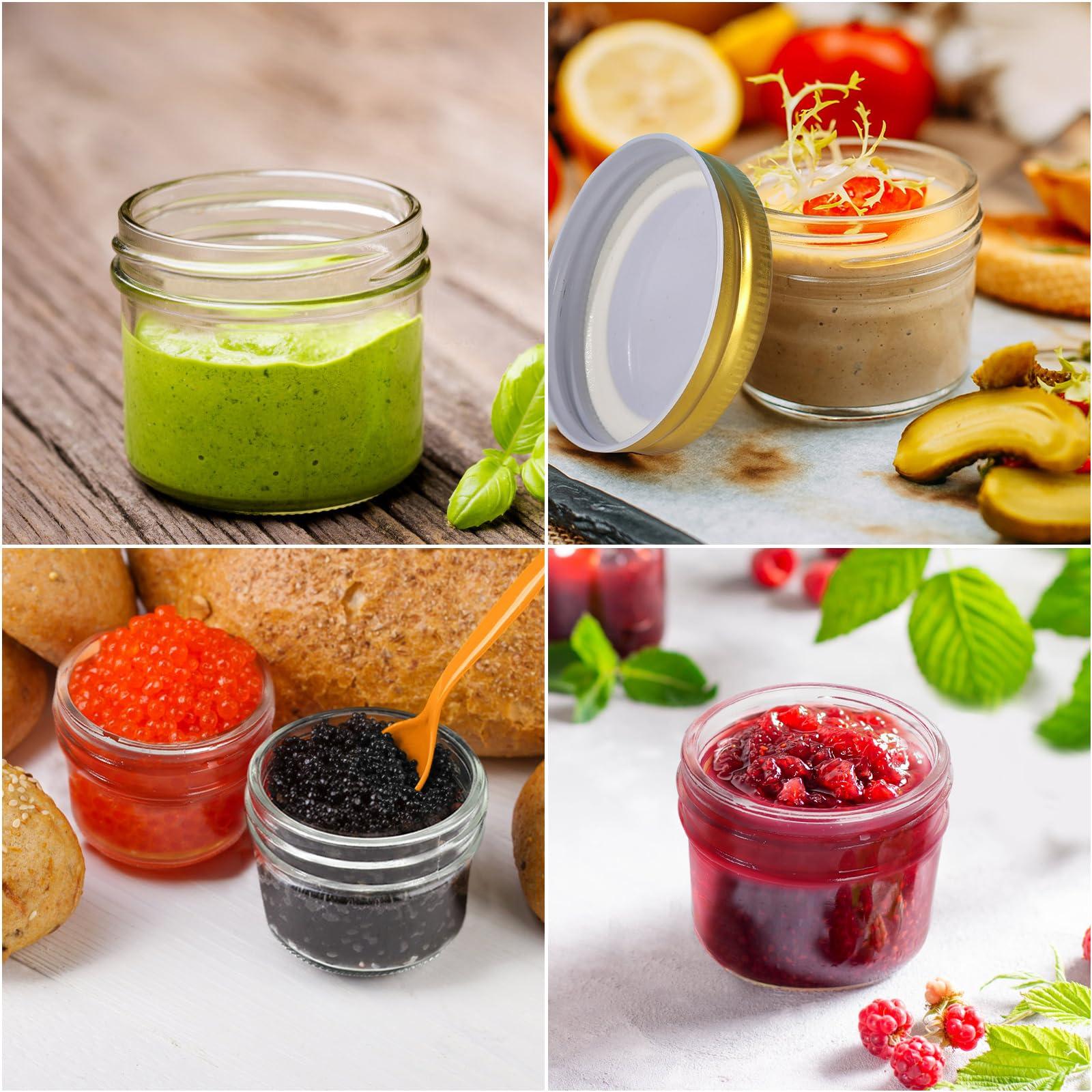 Jaisie.W Jaisie.W 4 oz Mason Jars with Lids 40Pack, Glass Small Mason Jars 4 oz- Mini Mason Jars with Lids&Stickers for Food Storage, Candle Making, Pantry Organizers and Storage (Gold Lids)