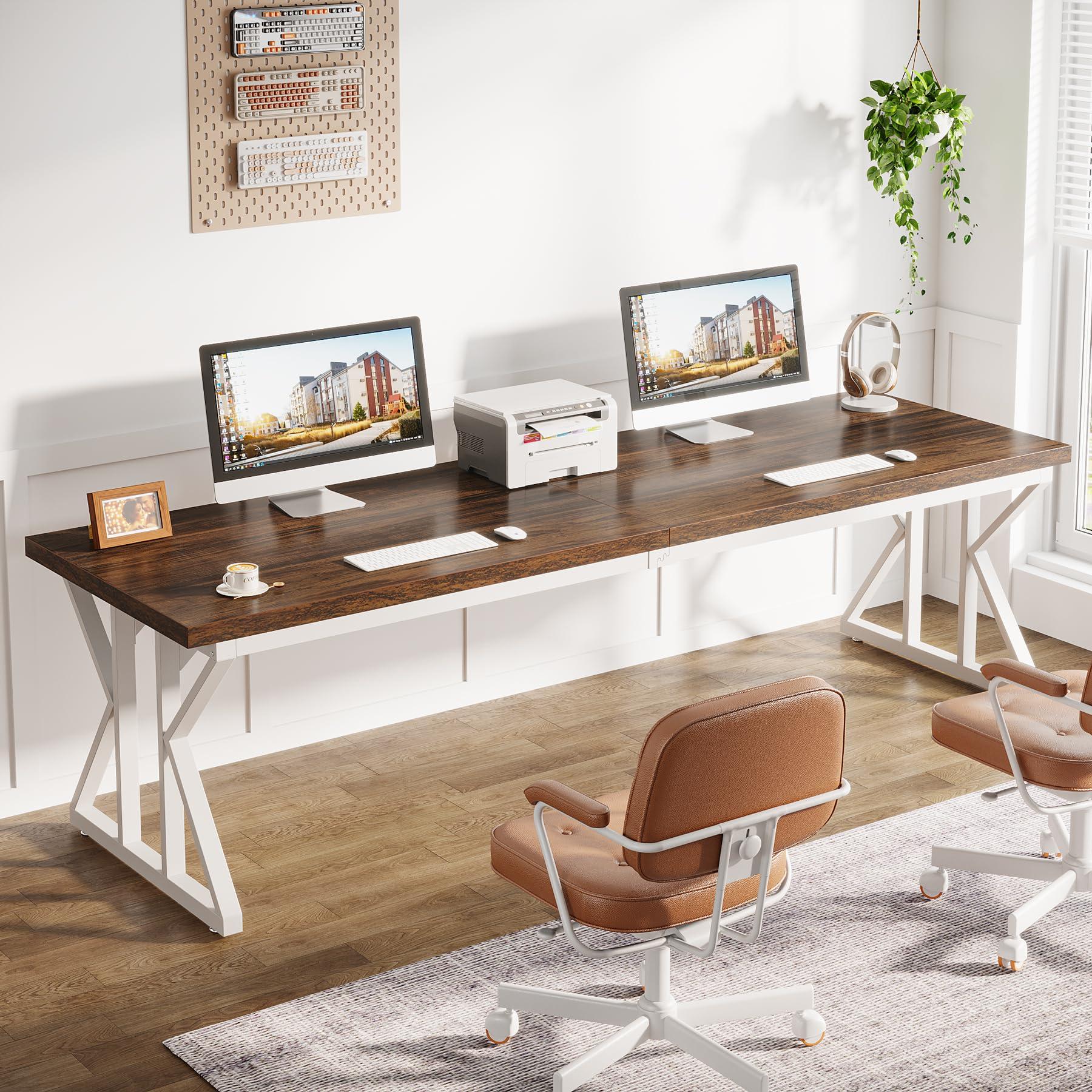 Tribesigns Tribesigns 78.7 Inches Long Computer Desk, Two Person Desk Large Executive Office Desk, Double Desk Study Writing Table for Home Office (Brown/White)