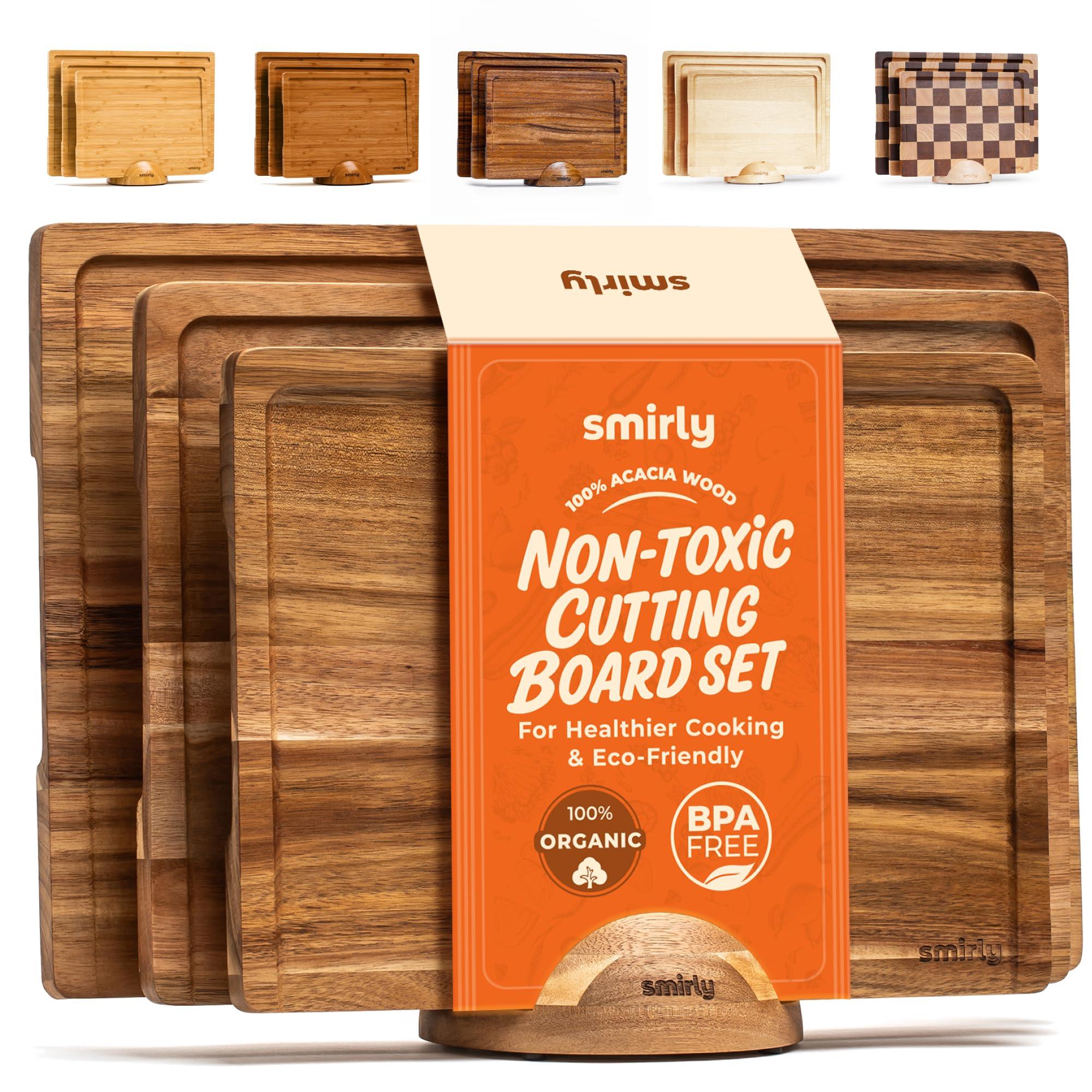 SMIRLY SMIRLY Wood Cutting Boards For Kitchen Meal Prep & Serving, Bamboo Cutting Board Set, Charcuterie Chopping Boards and Wooden Cutting Boards for Kitchen