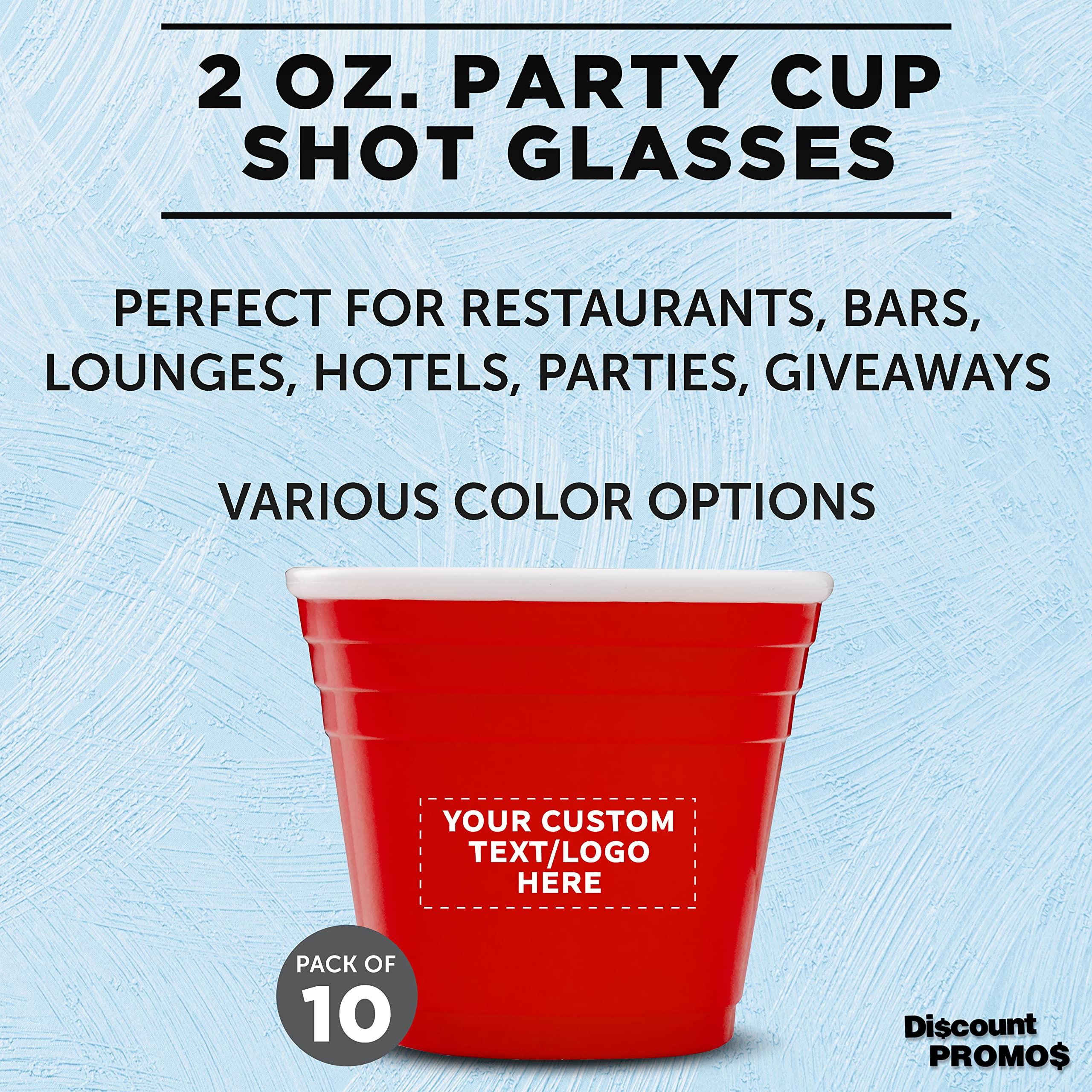 DISCOUNT PROMOS Custom Party Cup Shot Glasses 2 oz. Set of 10, Personalized Bulk Pack - Made with Hard Plastic, Great for Birthdays, Parties, Indoor & Outdoor Events - Red