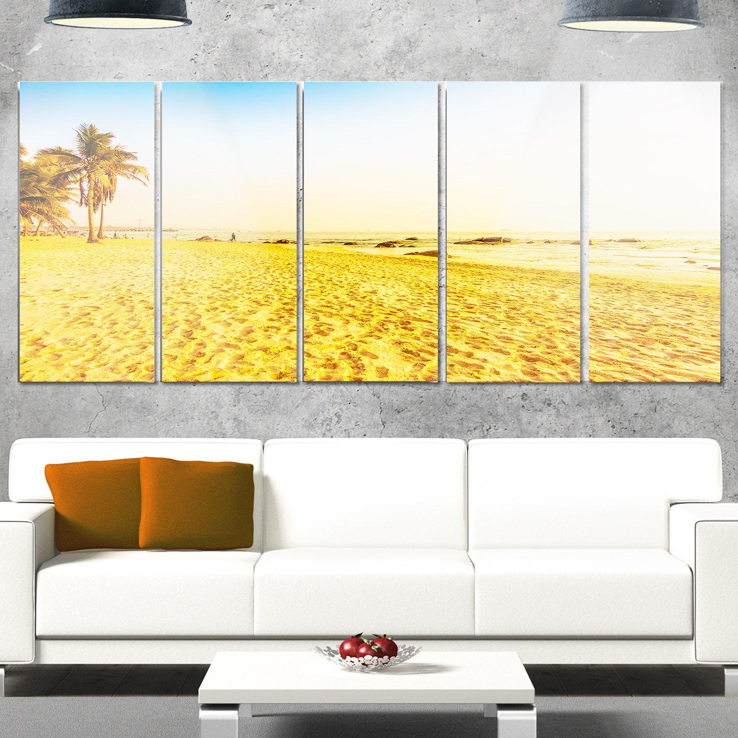 Designart Designart Coconut Palm Trees on Beach Metal Wall Art, 28\'\' H x 60\'\' W x 1\'\' D 5PE, Brown/Blue