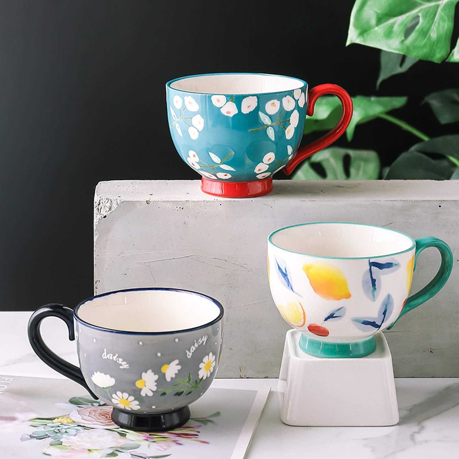 Generic Coffee Cups Exquisite Hand-Painted Breakfast Cup Large Capacity Mug 16.9 Oz Water Cup Can Be Used to Drink Coffee Milk and Juice/Black/500Ml