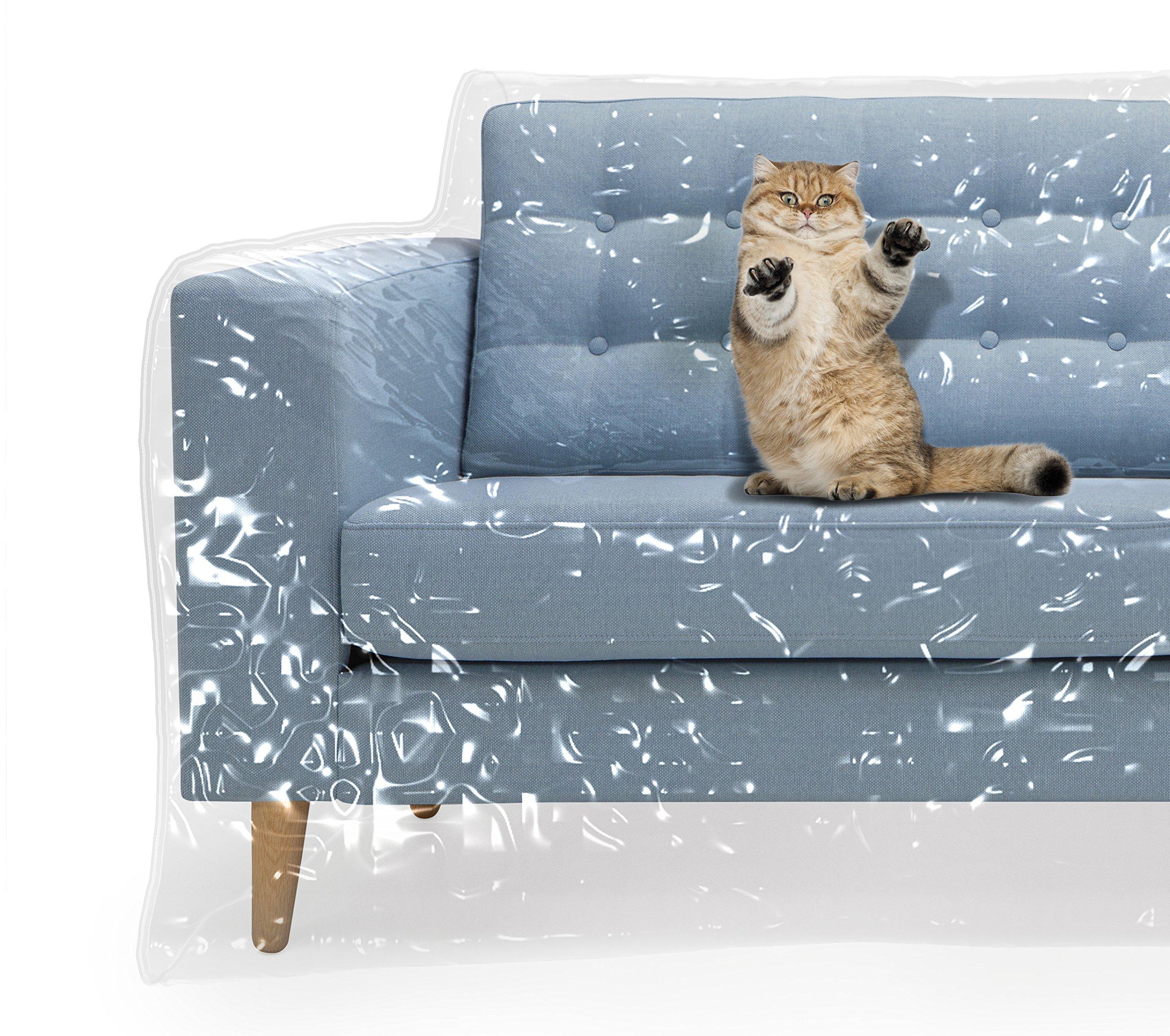 Kitty Cat Protector Plastic Couch Cover for Pets | Cat Scratching Protector Clawing Deterrent | Heavy Duty Water Resistant Thick Clear Vinyl | Sofa Slipover for Moving and Long Term Storage