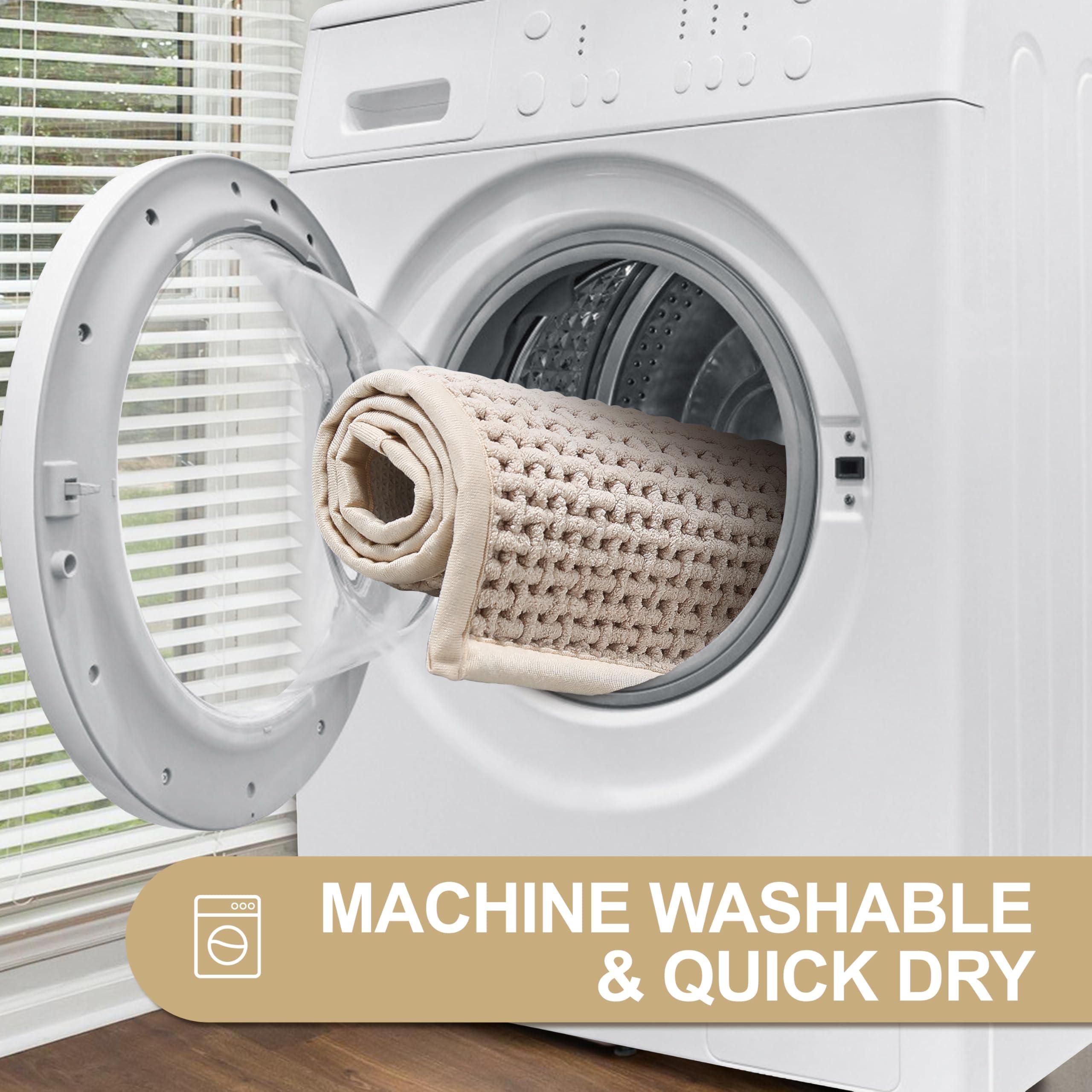 KINOGIC Bathroom Rug Beige Bath Mat: 24x36 Chenille Non Slip Washable Absorbent Bathmat Small Soft Thin Quick Dry Shower Carpet for Bathroom Floor Tub and Restroom