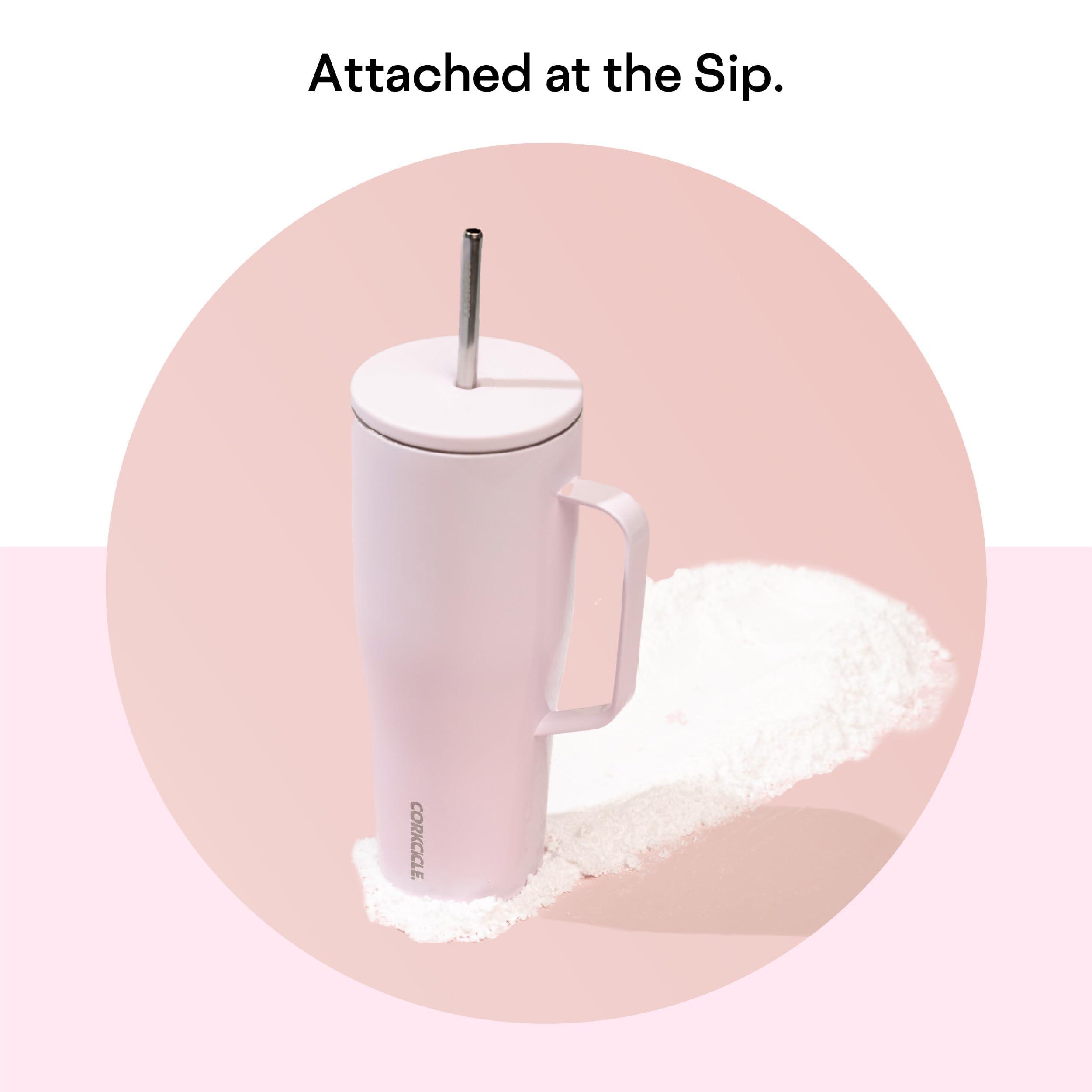 Corkcicle Corkcicle Cold Cup XL Insulated Tumbler with Handle, Lid, & Straw, Powder Puff, 30 oz Reusable Cupholder Friendly Water Bottle Keeps Drinks Cold 12hrs