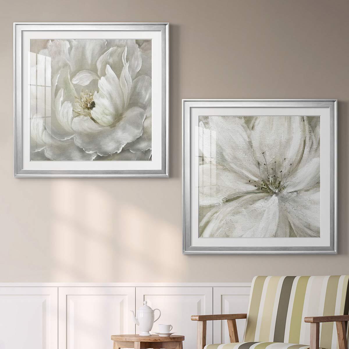 Renditions Gallery Abstract Wall Art, Wall Dcor Print, Animals, Flowers, Coastal, Geometric, and Vibrant Colors, With Matte Board, Acrylic Glass, and Hanging Hardware - Perfect Peony - Silver Framed 22X22