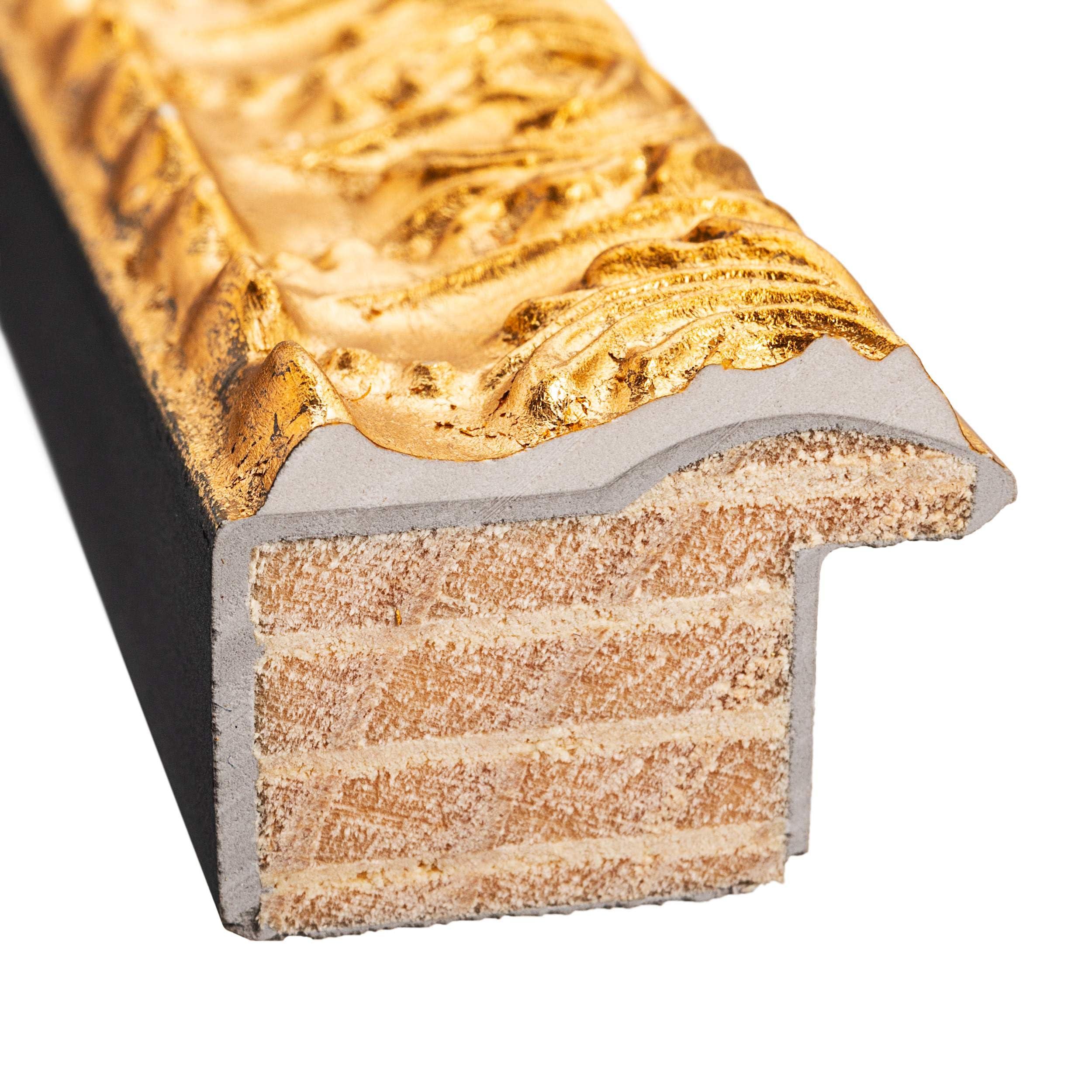 CustomPictureFrames.com 17x11 Frame Gold Real Wood Picture Frame Width 1 Inches | Interior Frame Depth 0.5 Inches | Edwina Farmhouse Photo Frame Complete with UV Acrylic, Foam Board Backing & Hanging Hardware