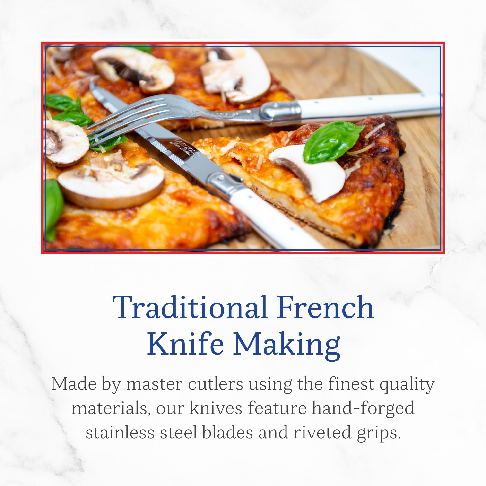 Jean Dubost Jean Dubost Laguiole 24-Piece Everyday Flatware Set, Ivory Handles - Rust-Resistant Stainless Steel - Includes Wooden Tray - Made in France