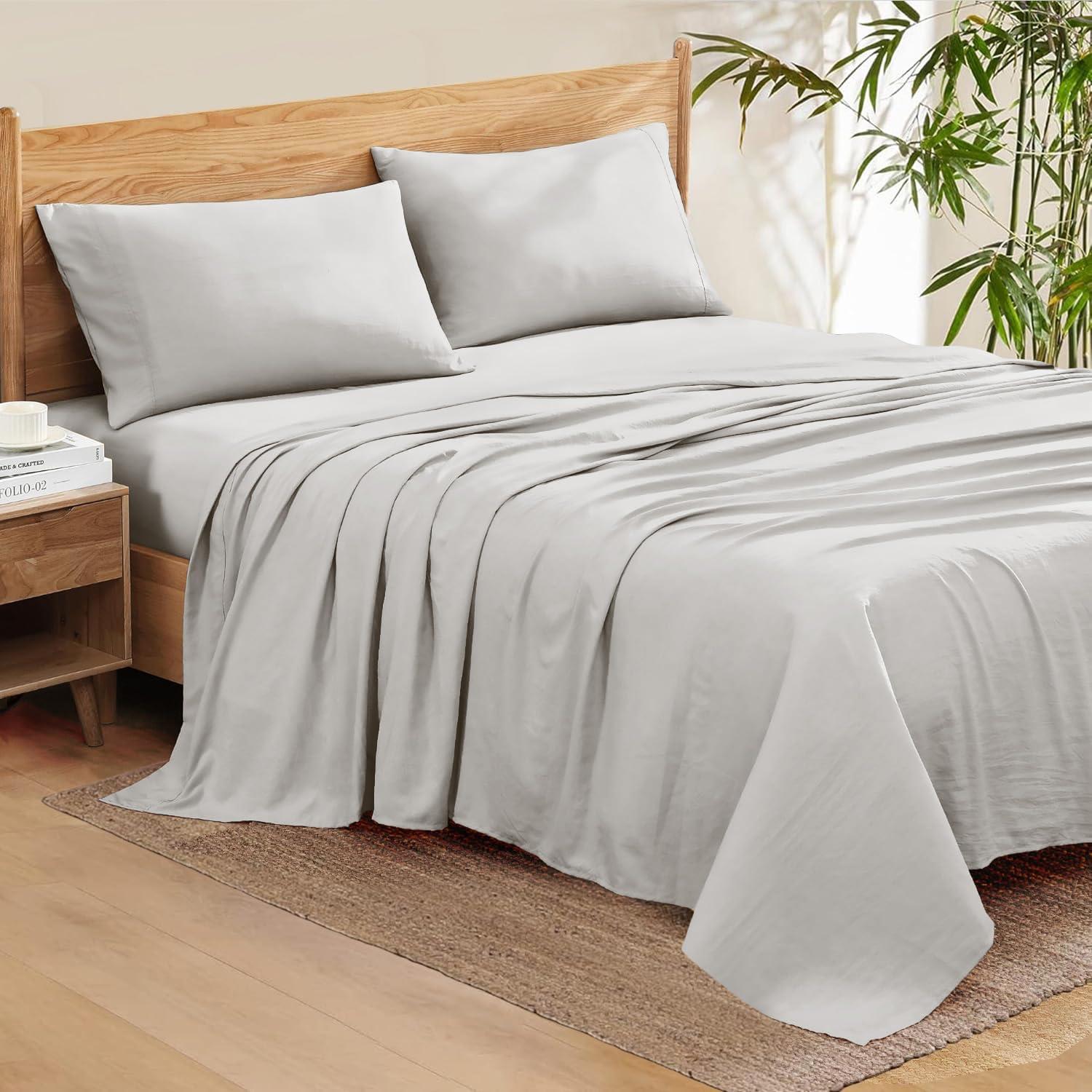 Sophia Cotton Club Split-King Adjustable King Bed Sheets Luxury Soft 1200-TC Egyptian Cotton 5-Piece Sheets Set with Fully Elastic Fitted Sheet Fits 10-12\" Deep Pocket (Solid, Silver Grey)