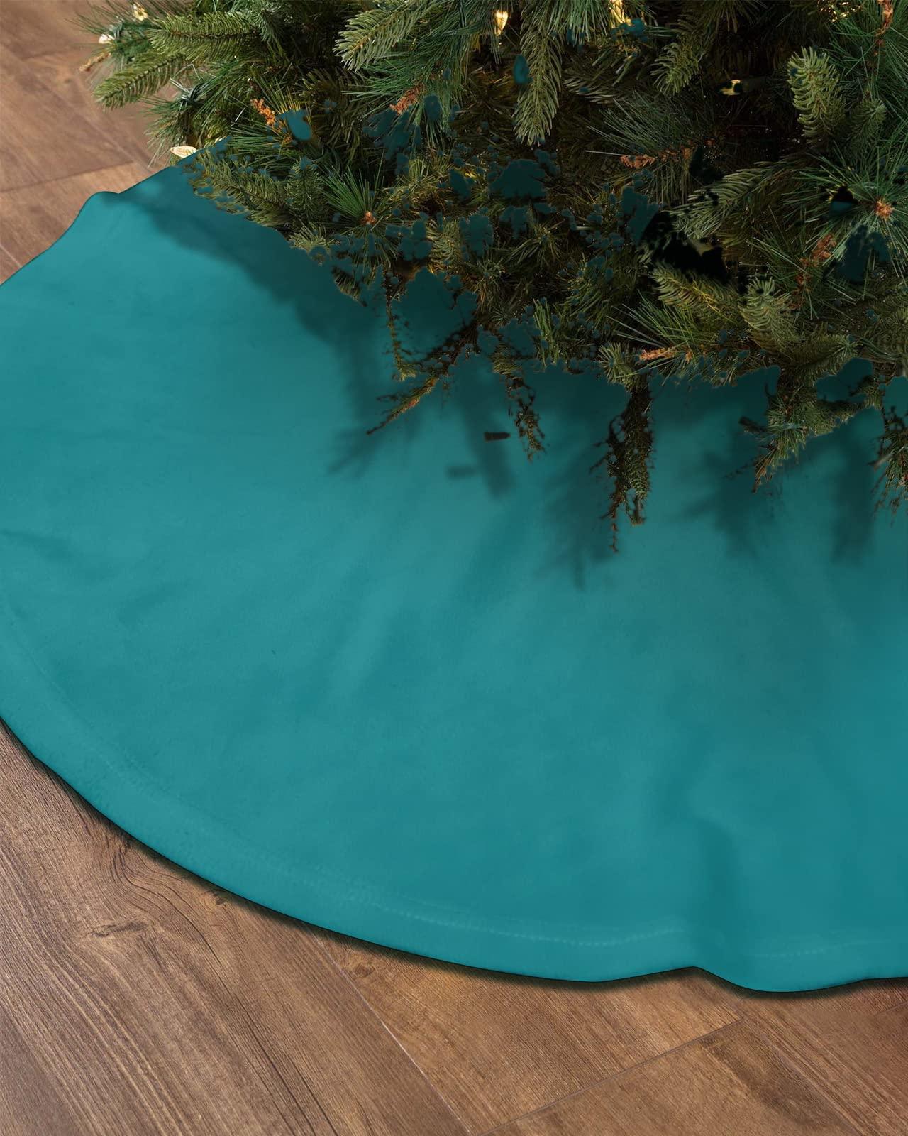 Edwiinsa Teal Christmas Tree Skirt 48 Inches Large Christmas Skirt Tree, Turquoise Pure Teal Tree Skirt Christmas Decorations for Fireplace Party Holidays Indoor Outdoor