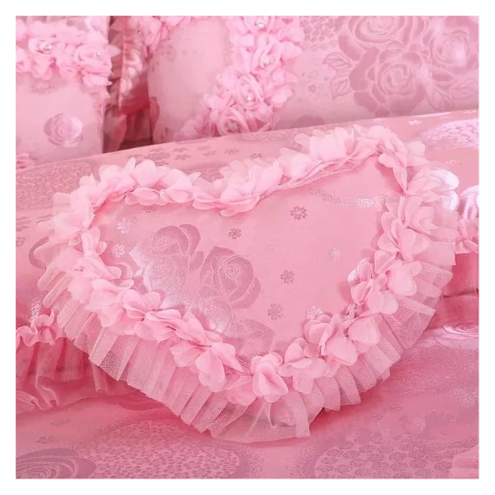 ADovz ADovz Red Pink Lace Princess Bedding Set 4/6/8pcs Luxury Girls Wedding Bed Set Quilt Cover Bed Sheets Queen King Size,Bed Sheets