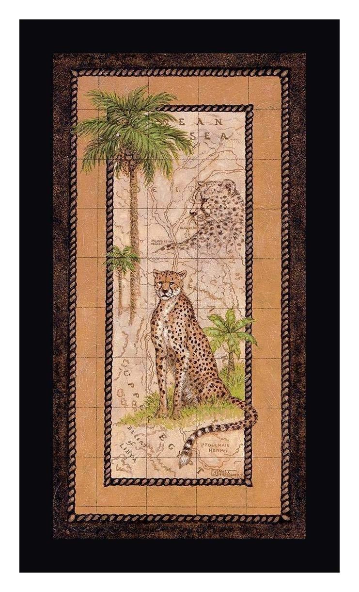 Canvas Art USA Map with Cheetah by Janet Kruskamp - 17\" x 30\" Framed Canvas Art Print - Black Frame - Ready to Hang