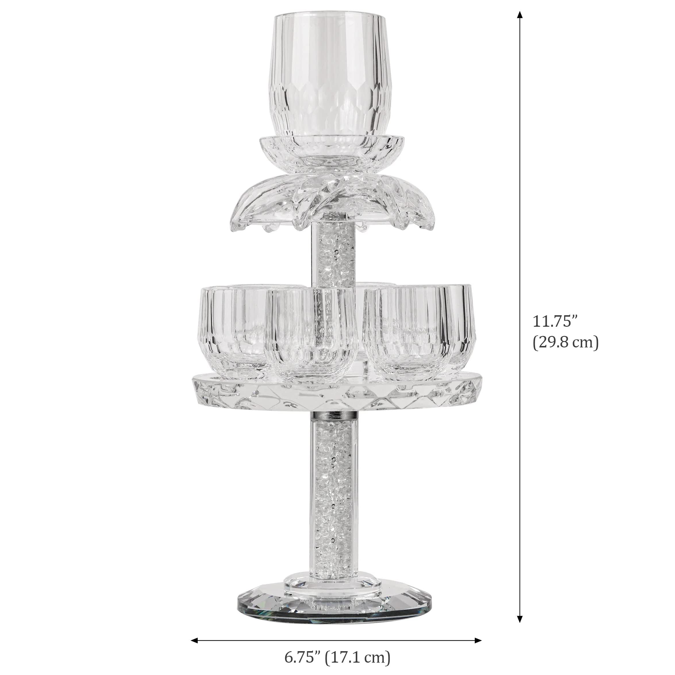 BOKER-TOV SHALOM BOKER-TOV SHALOM Crystal Kiddush Cup Fountain - Wine Fountain Kiddush Cup Set for Shabbat, Havdalah, Passover - Judaica Shabbos and Holiday Gift (Clear Gemstones)