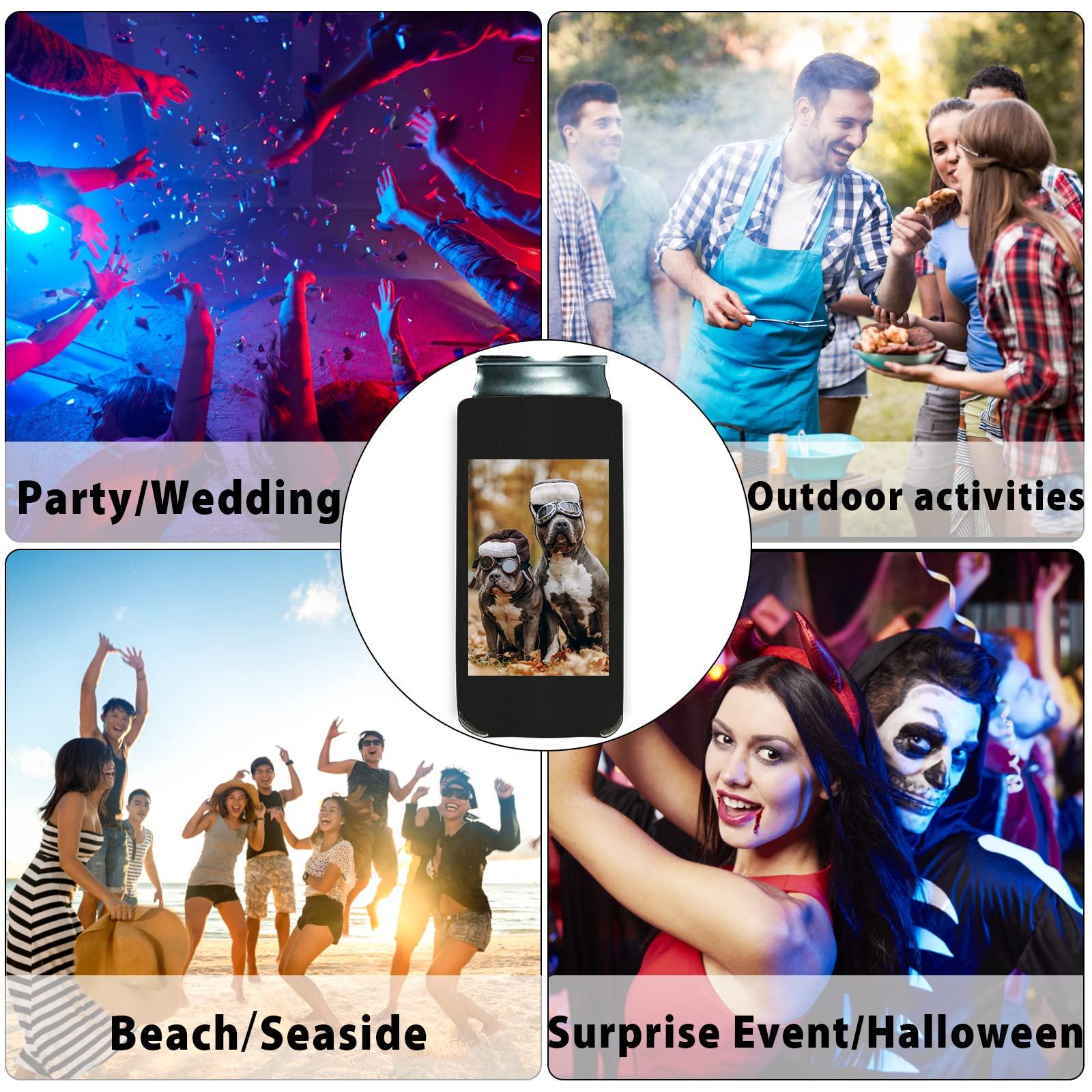 HomeLoft Basics Personalized Can Cooler Sleeves Custom Slim Beer Cozy Bulk Customized with Image Text Logo Insulated Beverage Bottle Holder Cover for Wedding Birthday Party