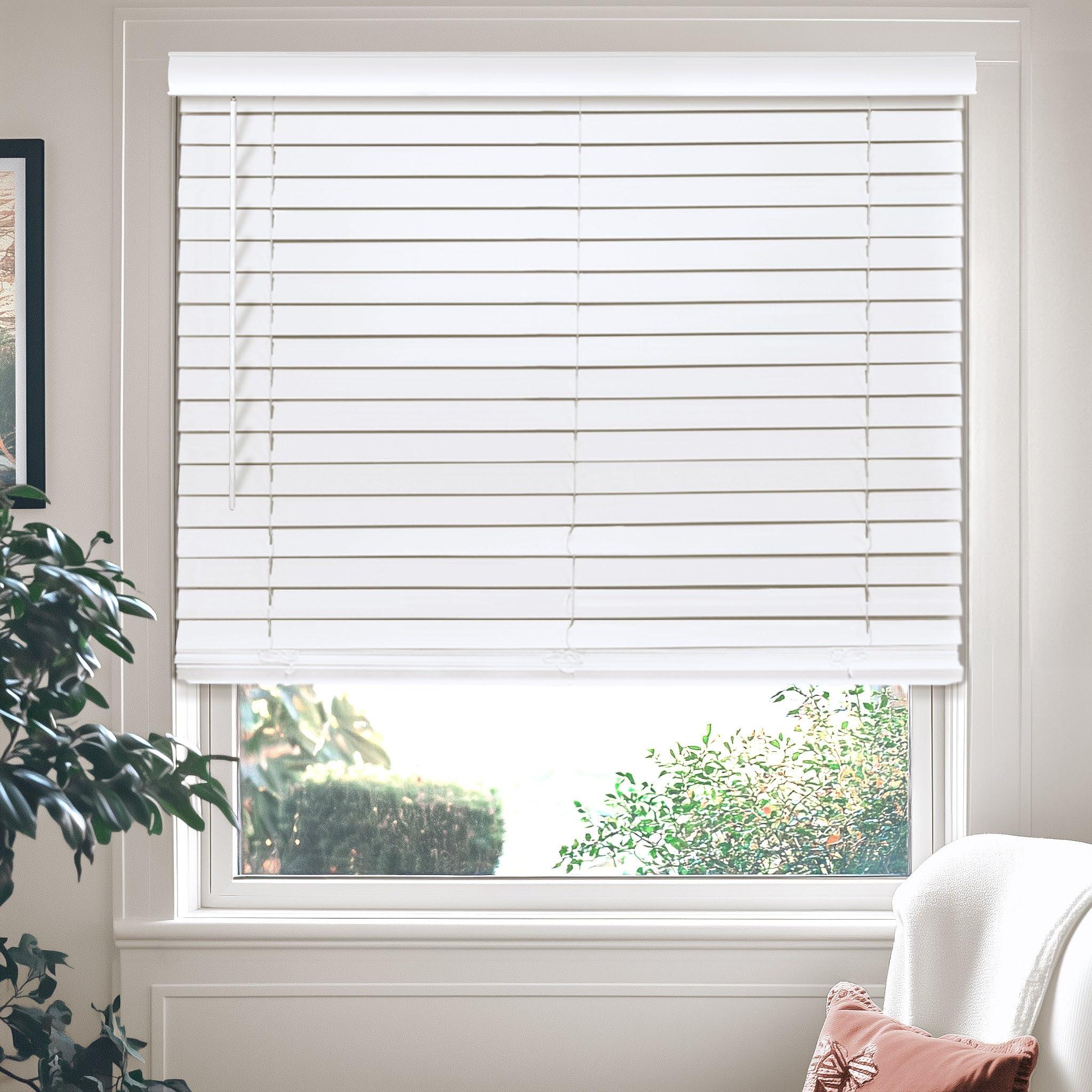 CHICOLOGY CHICOLOGY Faux Wood Blinds, Window Blinds, Wood Blinds, Window Shades, Window Treatments, Blinds & Shades, Window Shades for Home, Wooden Blinds, Basic White, 24.75" W X 60" H