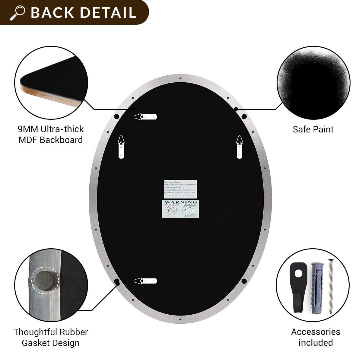 ANDY STAR ANDY STAR Brushed Nickel Oval Wall Mirror, 20x28, Modern Bathroom Mirror, Sturdy Stainless Steel Frame, Clear Reflection, Anti-Corrosion Backboard