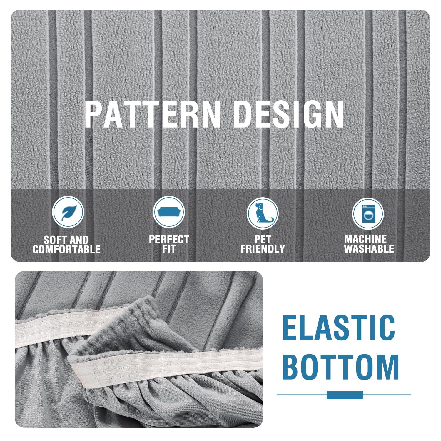 H.VERSAILTEX H.VERSAILTEX High Stretch Sofa Slipcover 1-Piece Couch Cover Non Slip Sofa Cover with Elastic Bottom Thick Soft Sofa Covers Washable Polyester Spandex Jacquard Fabric Stripe Design(Sofa, Dove)