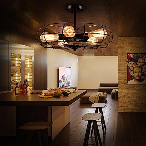 Tangkula Tangkula Semi Flush Mount Light Industrial Vintage Style Metal Hanging Flush Mount Lighting with Five Blubs Ceiling Light (Fan)