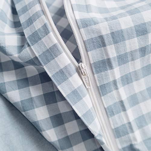 SUSYBAO SUSYBAO Gingham Duvet Cover King 100% Washed Cotton Light Blue Plaid Duvet Cover 3 Pieces Set 1 Blue Grid Duvet Cover with Zipper Ties 2 Pillowcases Luxury Soft Gingham Bedding Set Breathable Durable