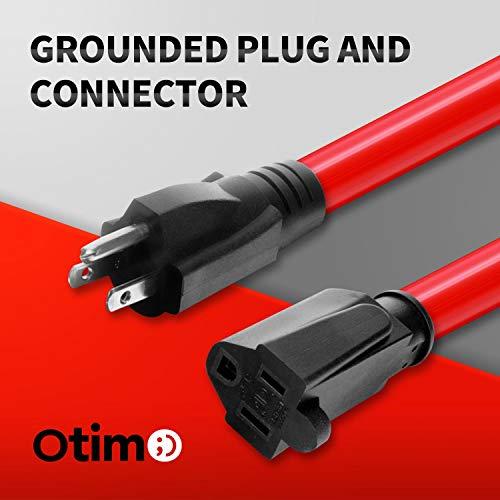 Otimo Otimo 100 Ft 12/3 SJTW Red, Heavy Duty Outdoor Extension Cord - 3 Prong Ground Plug, 15A 1875W, Water & Weather Resistant, Flame Retardant