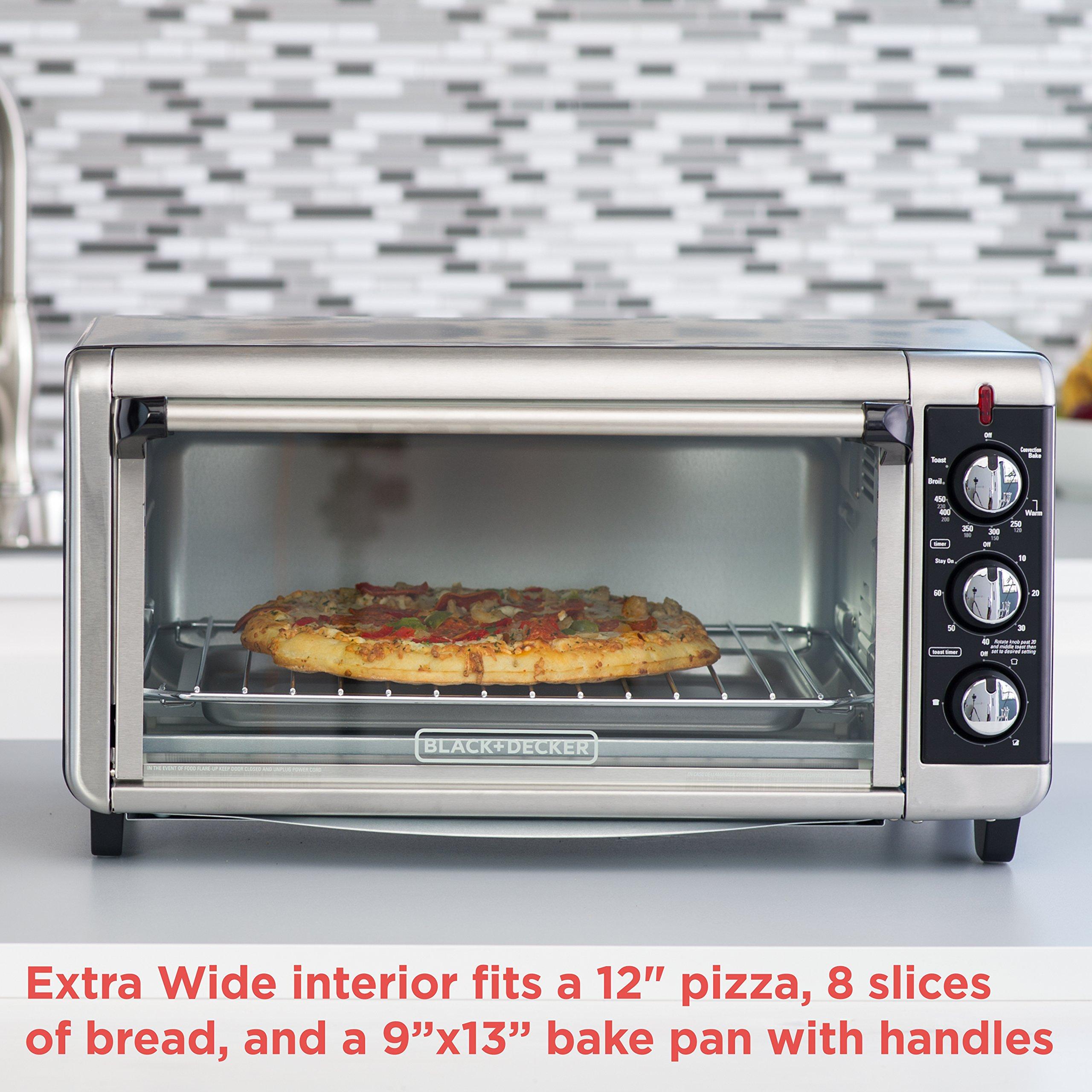 BLACK+DECKER BLACK+DECKER 8-Slice Extra Wide Convection Toaster Oven, Fits 9\"x13\" Oven Pans and 12\" Pizza, Bake, Toast, Broil, and Keep Warm Functions, Countertop Compact Design with Stainless Steel Finish