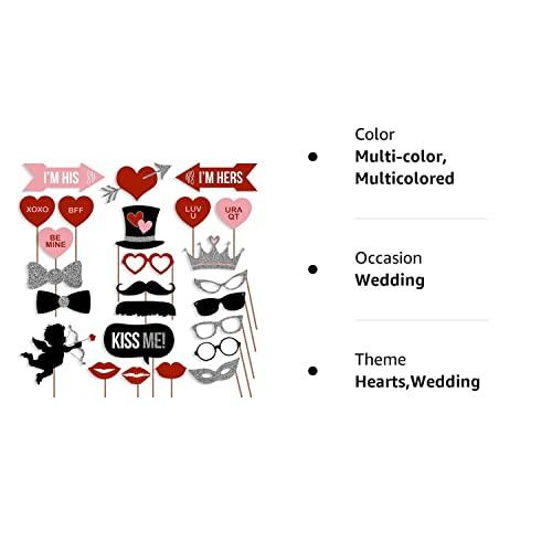 UsaSales [USA-SALES] Valentines Day Photo Booth Props Wedding Photo Props, ATTACHED, NO DIY REQUIRED, Party Decorations Photo Booth Mustaches Lips Hearts Ready 2B Used