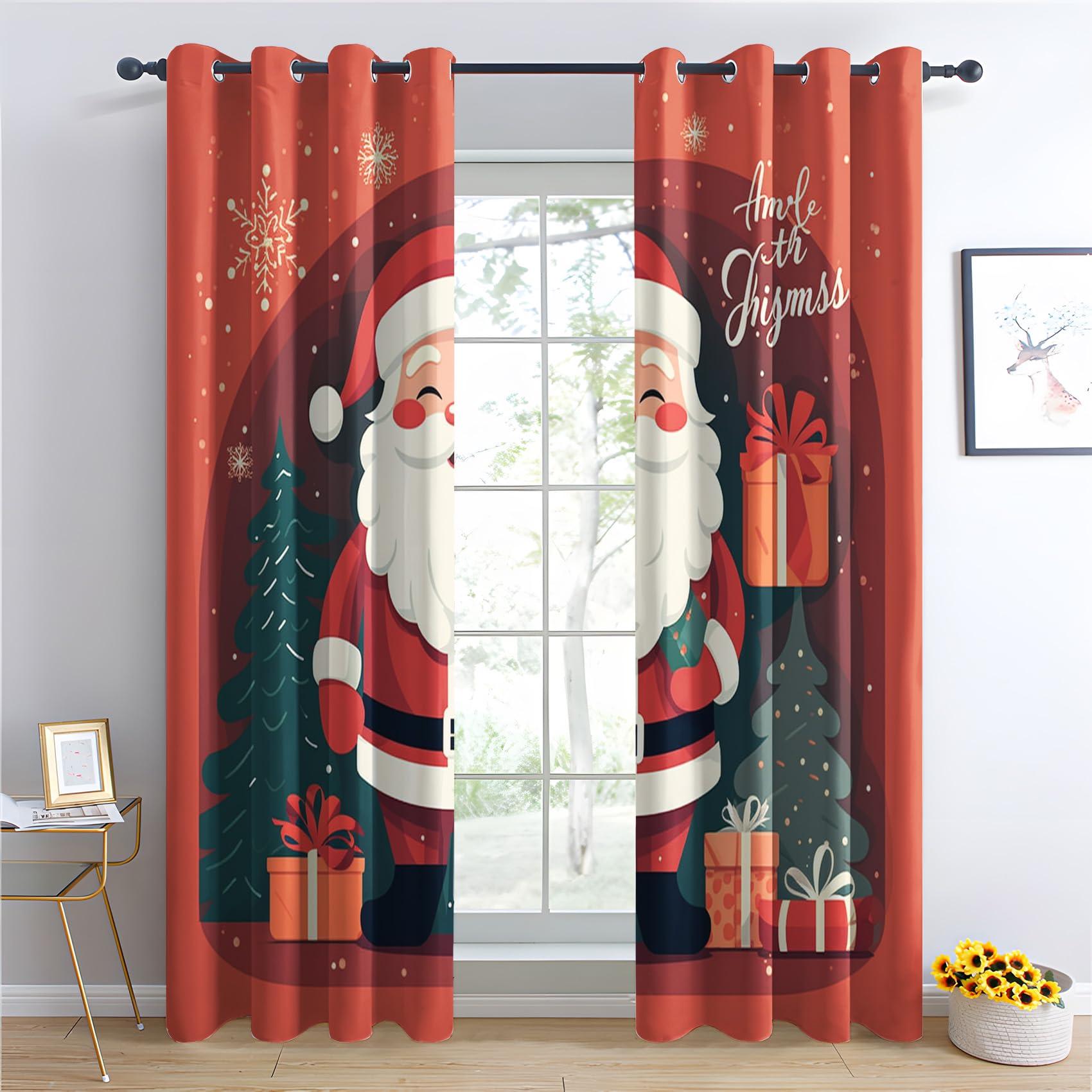 Phtbz Christmas Curtains for Bedroom Living Room, Santa Claus Blackout Curtains & Home Decor, Xmas Window Curtains, Thermal Room Darkening Grommet Drapes, 84 Inch Curtains 2 Panel Set