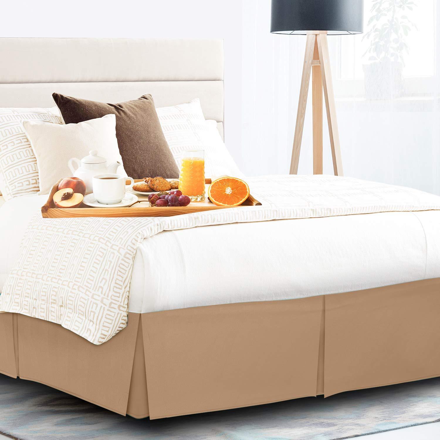 Glamour Bedding Super Soft Tailored Box Pleated Light Brown Bed Skirt 16'' Drop 78 x 80Inches Egyptian Cotton 800 TC Hotel Quality Split Corner King Bed Skirt Wrinkle & Fade Resistant Bed Cover Skirt