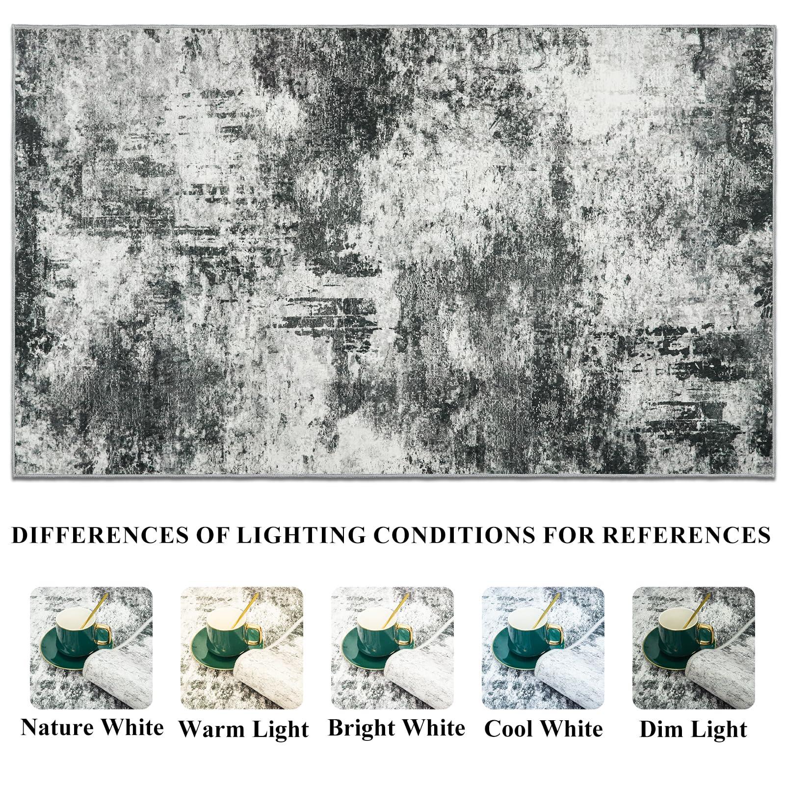 RUUGME RUUGME 9X12 Abstract Area Rug:Large Washable Living Room Rug Indoor Non Slip Low Pile Carpet for Bedroom Soft Foldable Stain Resistant Distressed Thin Rug for Dining Room Kitchen 9X12 Black A