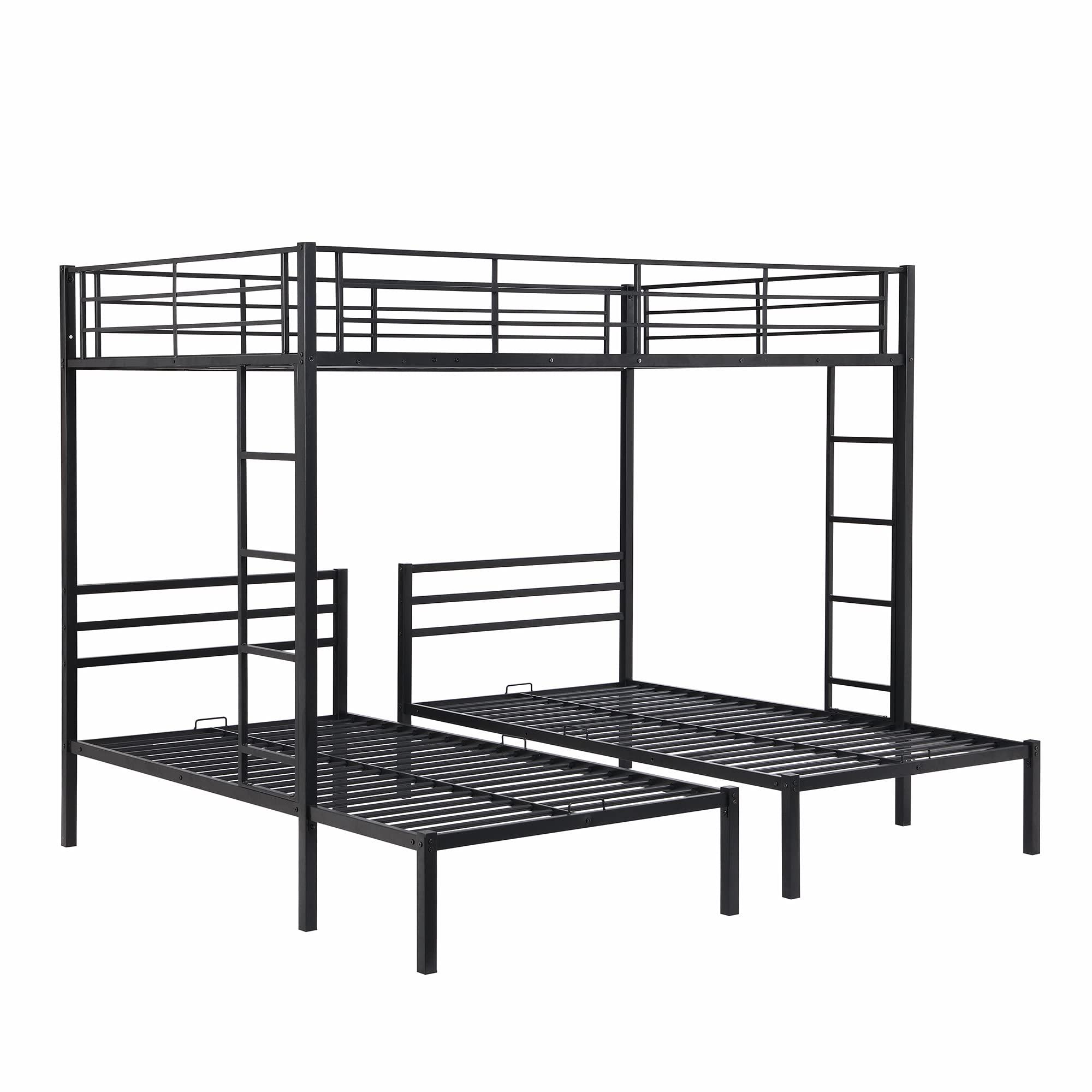SOFTSEA SOFTSEA Heavy Duty Metal Triple Bunk Beds Full Over Twin & Twin L-Shaped Bunk Bed with Built-in Shelf for Boys Girls
