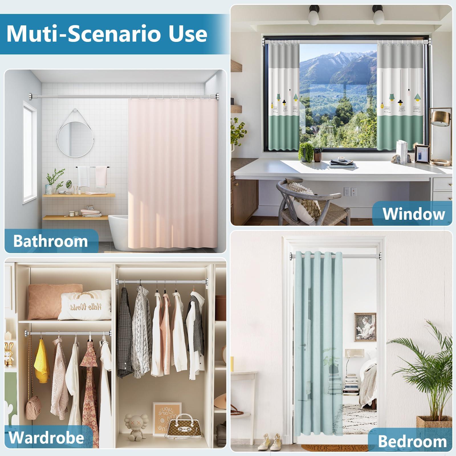 Bonpally Bonpally Shower Curtain Rod 32-75 Inches Adjustable, Non-Slip Spring Tension Shower Rod Stainless Steel for Bathroom, No Drilling, Chrome