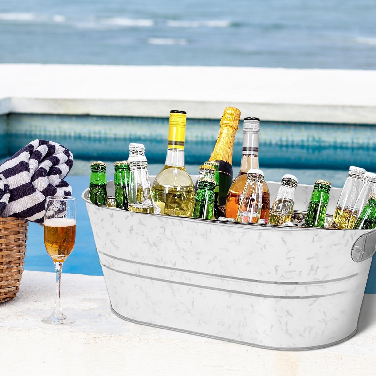 Generic Galvanized Beverage Tub,Galvanized Bucket Beer Champagne Cocktail Cooling,Galvanized Steel Metal Oval Tub for Chilling Beer