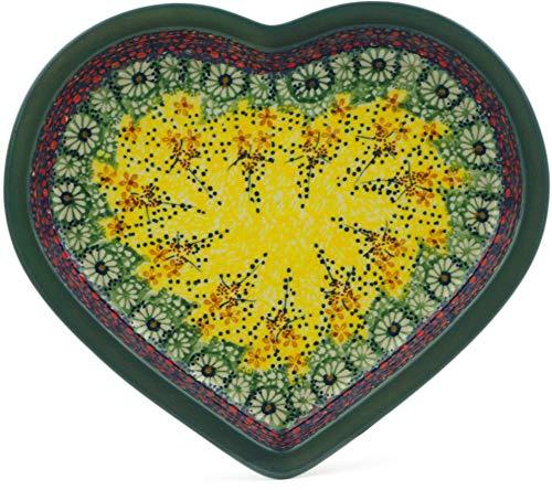 Polmedia Polish Pottery Polish Pottery 9-inch Heart Shaped Platter (Sunshine Grotto Theme) Signature UNIKAT + Certificate of Authenticity