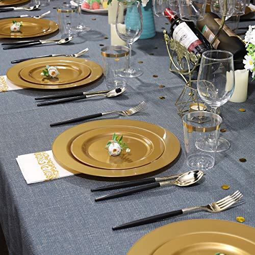 I00000 I00000 102 Pieces Solid Gold Disposable Plates, Gold Plastic Plates, Premium Plastic Party Plates Includes: 51 Dinner Plates 10.25 Inch and 51 Salad/Dessert Plates 7.5 Inch