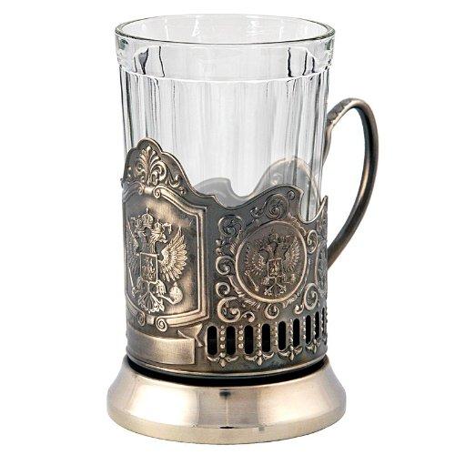 Kalchugino Metal Works Kalchugino Metal Works Russian Imperial Coat of Arms Classic Russian Tea Glass Holder/Russian Podstakannik for Hot or Cold Liquids