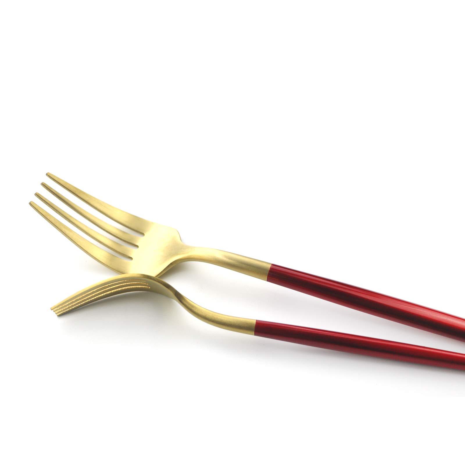 Gugrida Gugrida 20 Pieces Matte Gold Red Handle 18/10 Stainless Steel Silverware Set, Flatware Set Titanium Black Cutlery Set, Utensils Set for Home Restaurant Service Set for 4, Dishwasher Safe (Red Gold)
