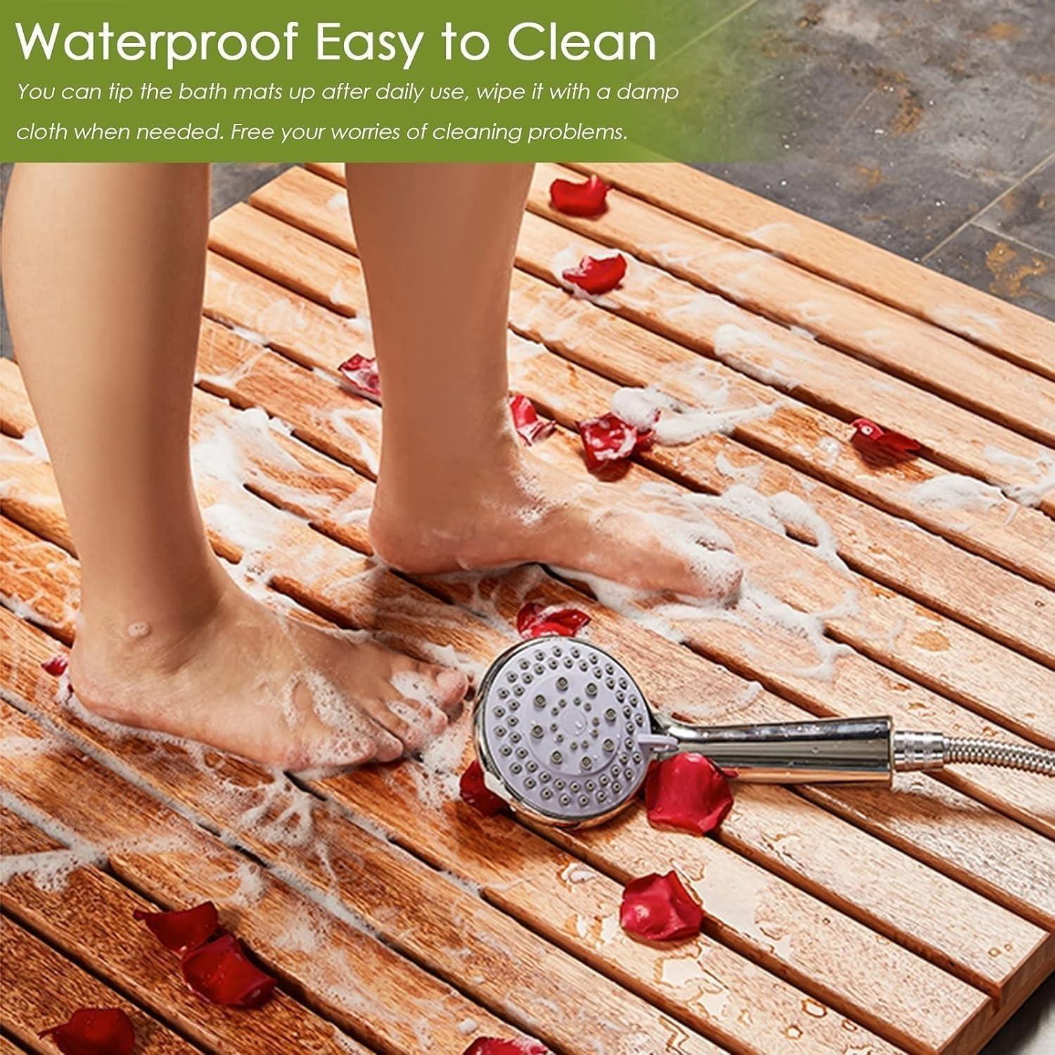 Balissm Balissm 30 40 50 60 70 80 90 100cm Large Bath Mats Slated Platform, Waterproof Teak Wood Shower Matt for Bathroom Floor/Inside Shower/Outside Shower(30x30cm/12x12in)